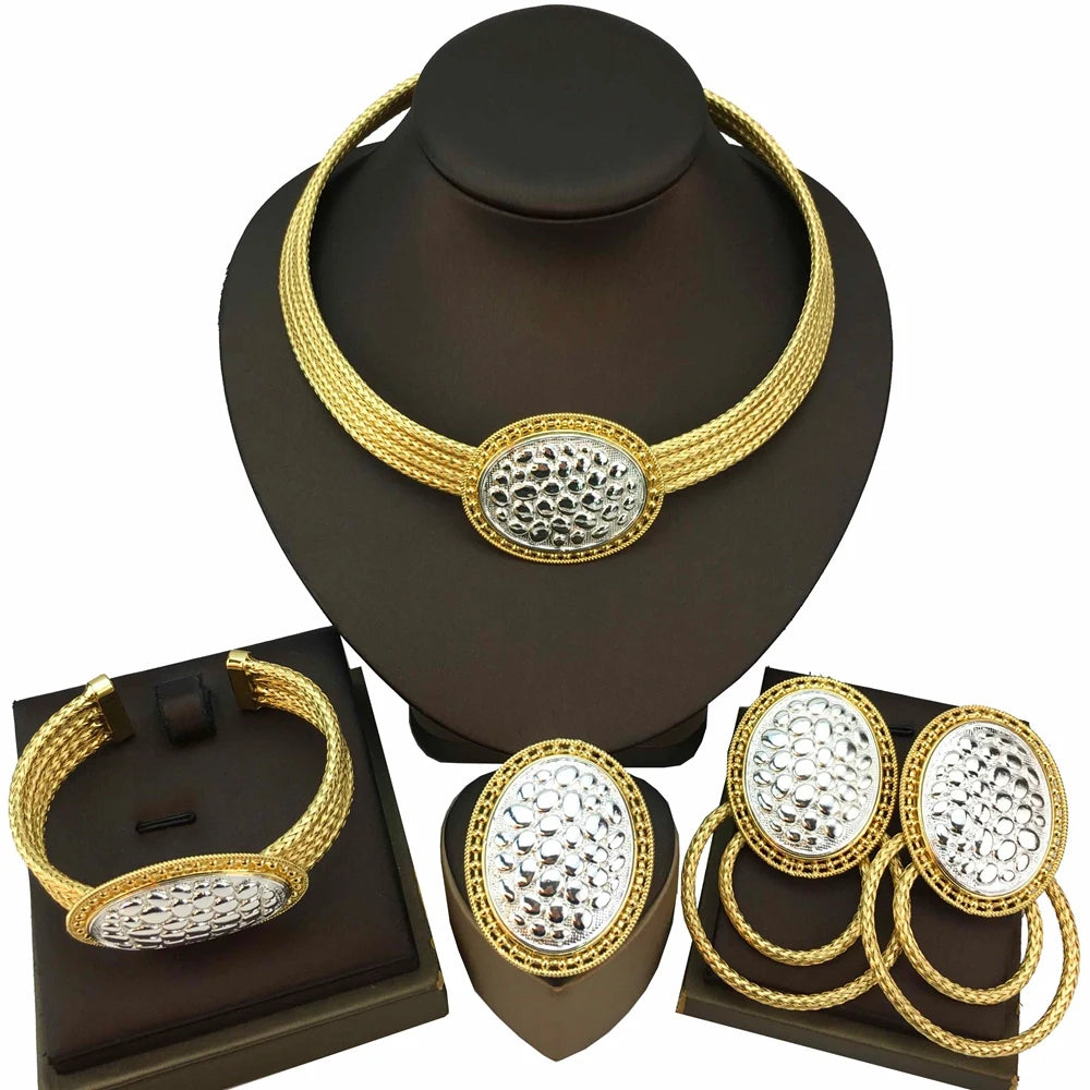 Latest Luxury Brazilian Wedding Jewelry Set Dubai Gold Plated Bridal Exaggerate Big Jewelry Sets FHK17246