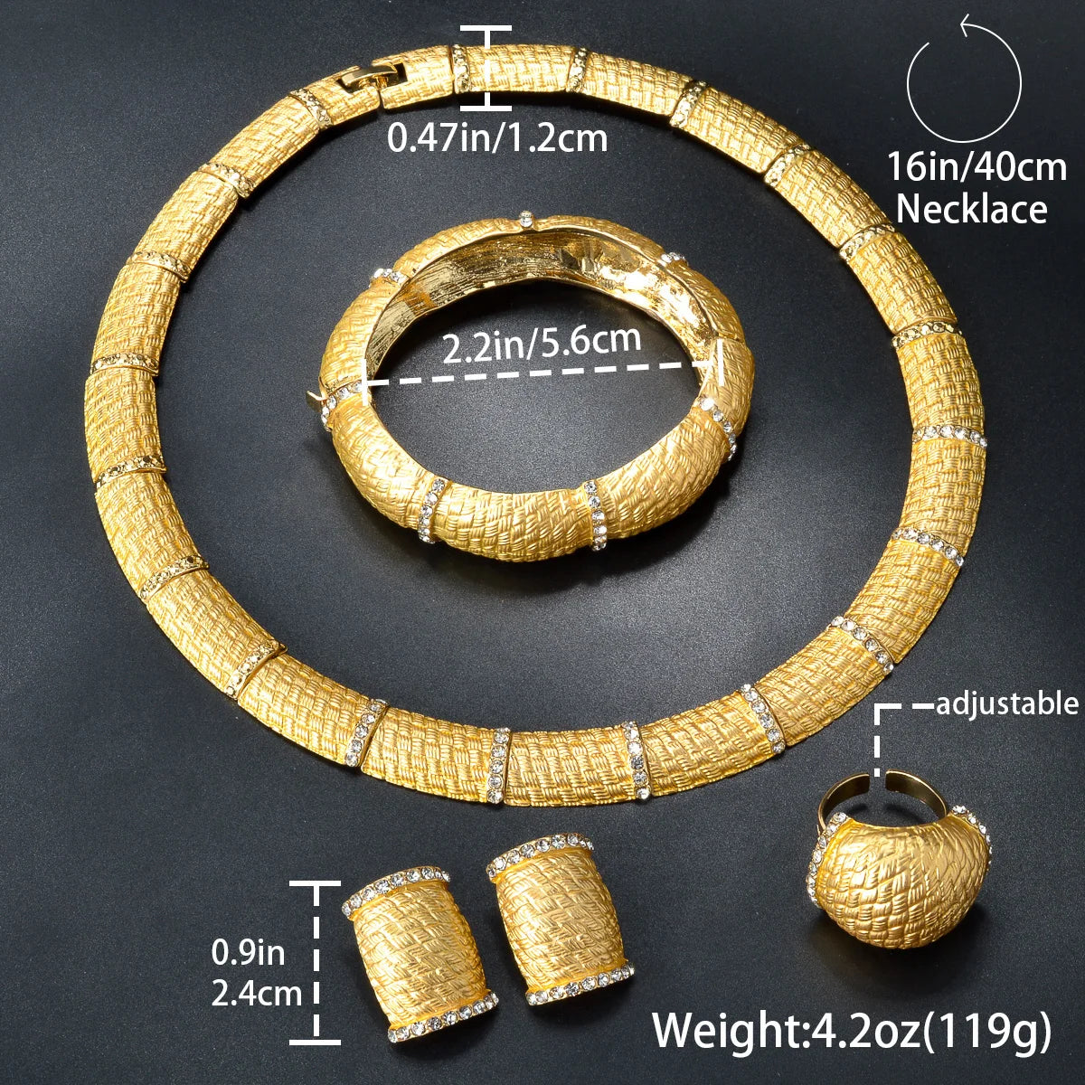Elegant 18K Gold Plated Jewelry Set Women Luxurious Necklace Earrings Bracelet Ring 4pcs Jewelry Set Wedding Party Accessories
