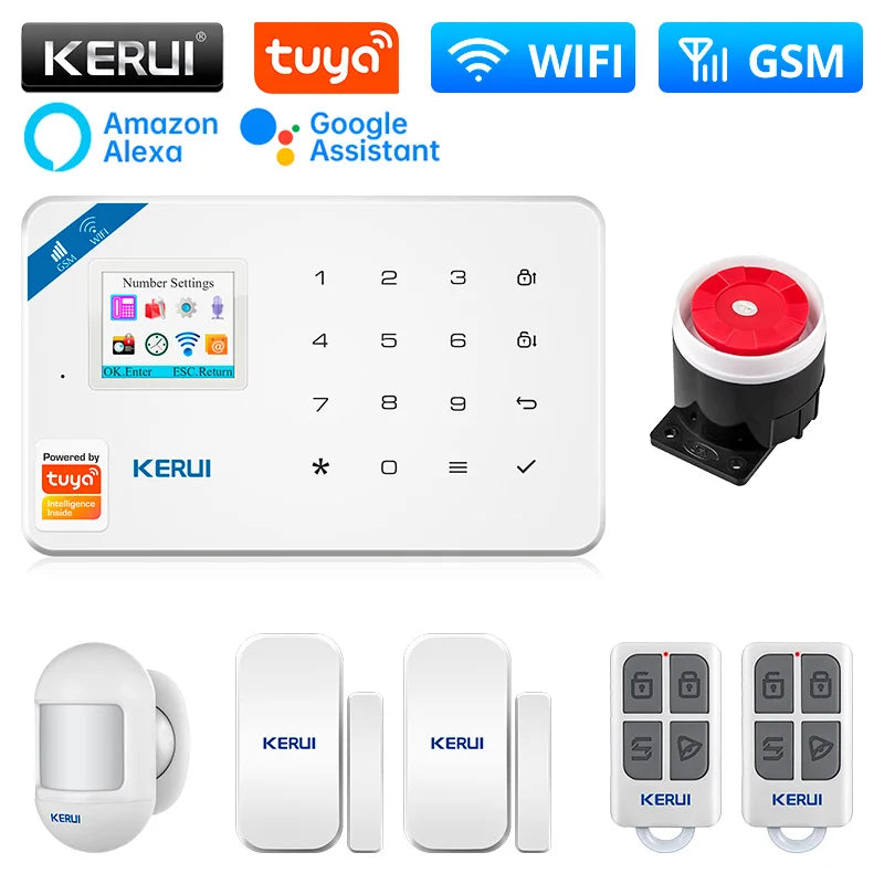 KERUI 4G/2G Smart Home Security Alarm System with Door Sensor Motion Detector Siren Tuya Smart WIFI GSM Burglar Alarm Kit