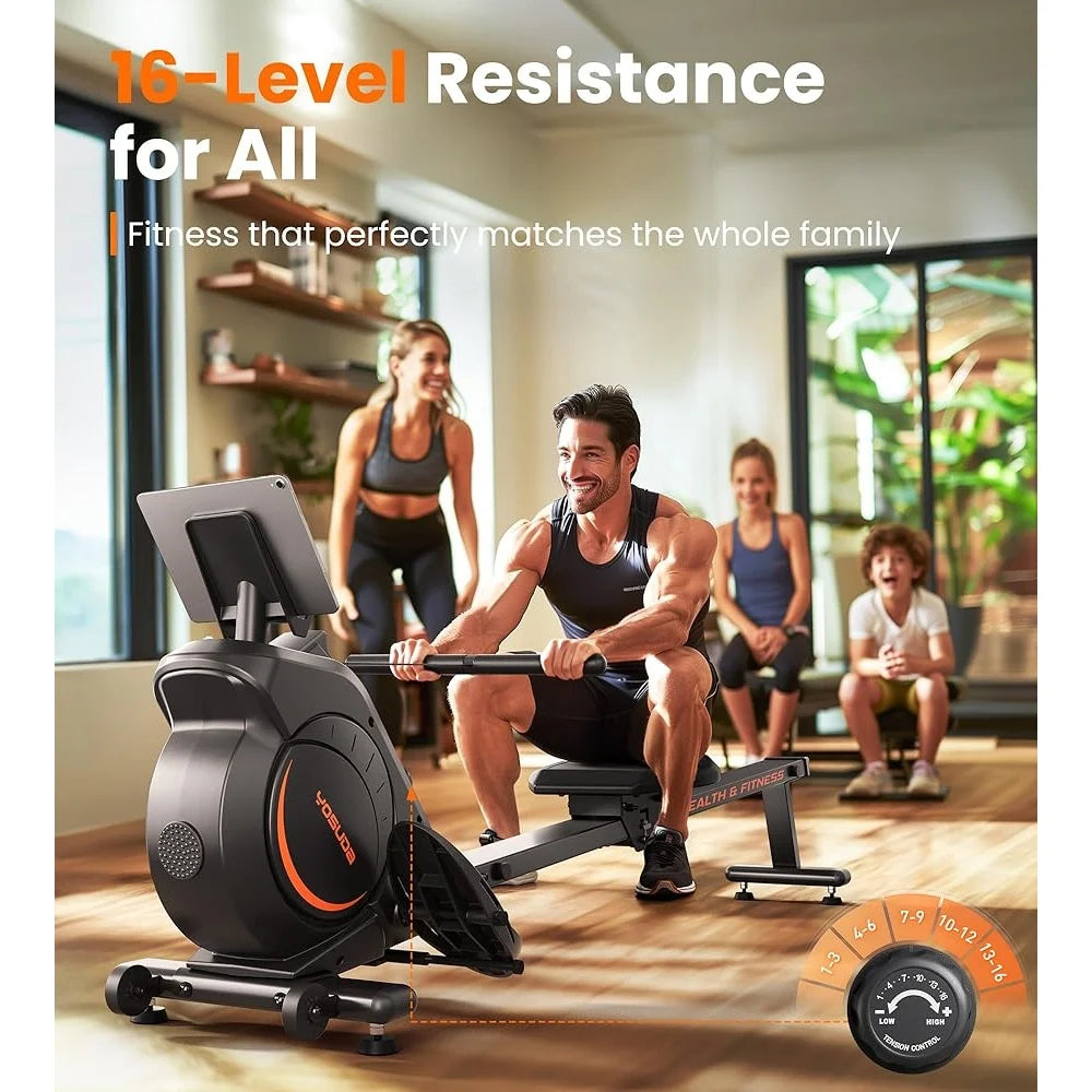 Magnetic Rowing Machine Foldable 350 LB Capacity Bluetooth App Support LCD Monitor Tablet Holder Home Gym Equipment