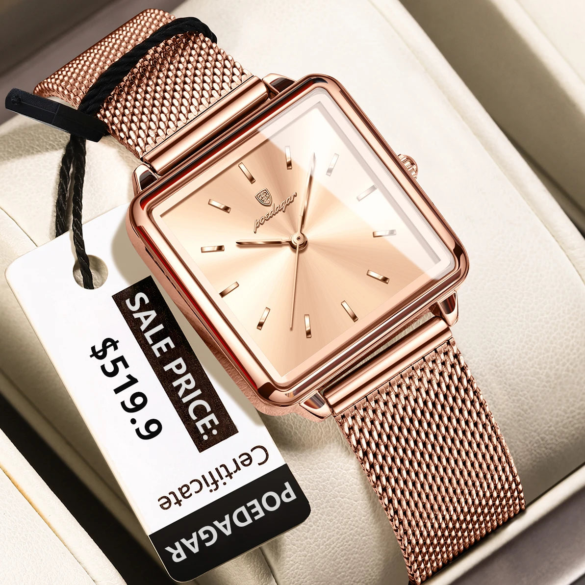 POEDAGAR Fashion Ladies Watch Waterproof Square Elegant Watch For Woman Mesh Stainless Steel Quartz Women's Watches Female Reloj