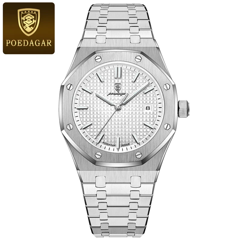 POEDAGAR Luxury Square Man Quartz Watch Waterproof Luminous Date Men's Watch High Quality Stainless Steel Business Men Watches