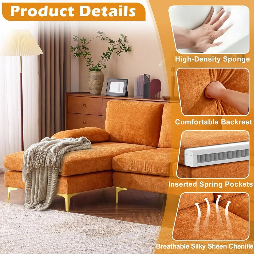 110" Sectional Couches for Living Room,U Shape Couch with Double Chaise, 4-Seat Sofa Set with Chenille Fabric for Home Furniture