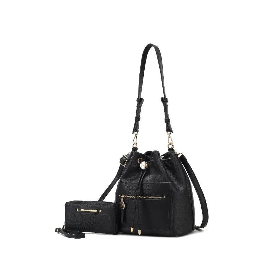 MKF Collection Larissa Vegan Leather Women's Bucket Bag with Wallet Bucket Handbag Tote Shoulder Crossbody for Women