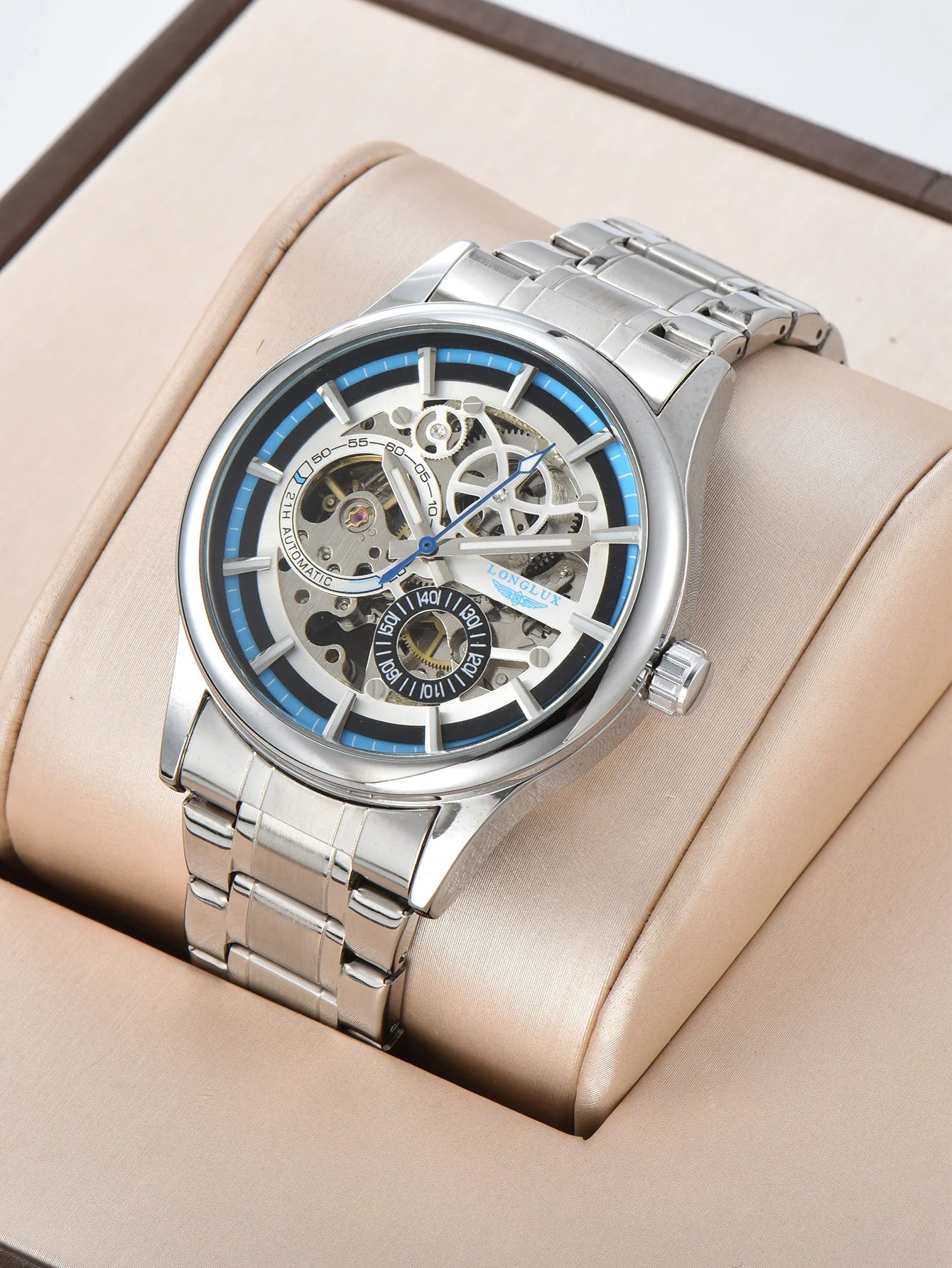 LONGLUX automatic man watch luxury wholesale mechanical wristwatches stainless steel skeleton waterproof mens watch men gift