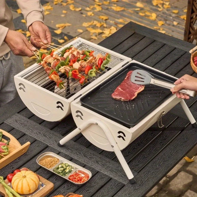 2-in-1 Portable Barbecue Charcoal Grill Frying Pan & Grill Suitable for Simple Kitchens Terraces Gardens Outdoor Cooking Camping