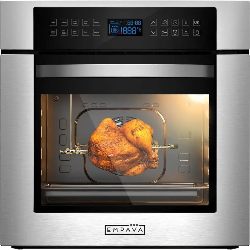 Empava 24 Inch Electric Single Wall Oven 10 Cooking Functions Deluxe 360° ROTISSERIE with Sensitive Touch Control