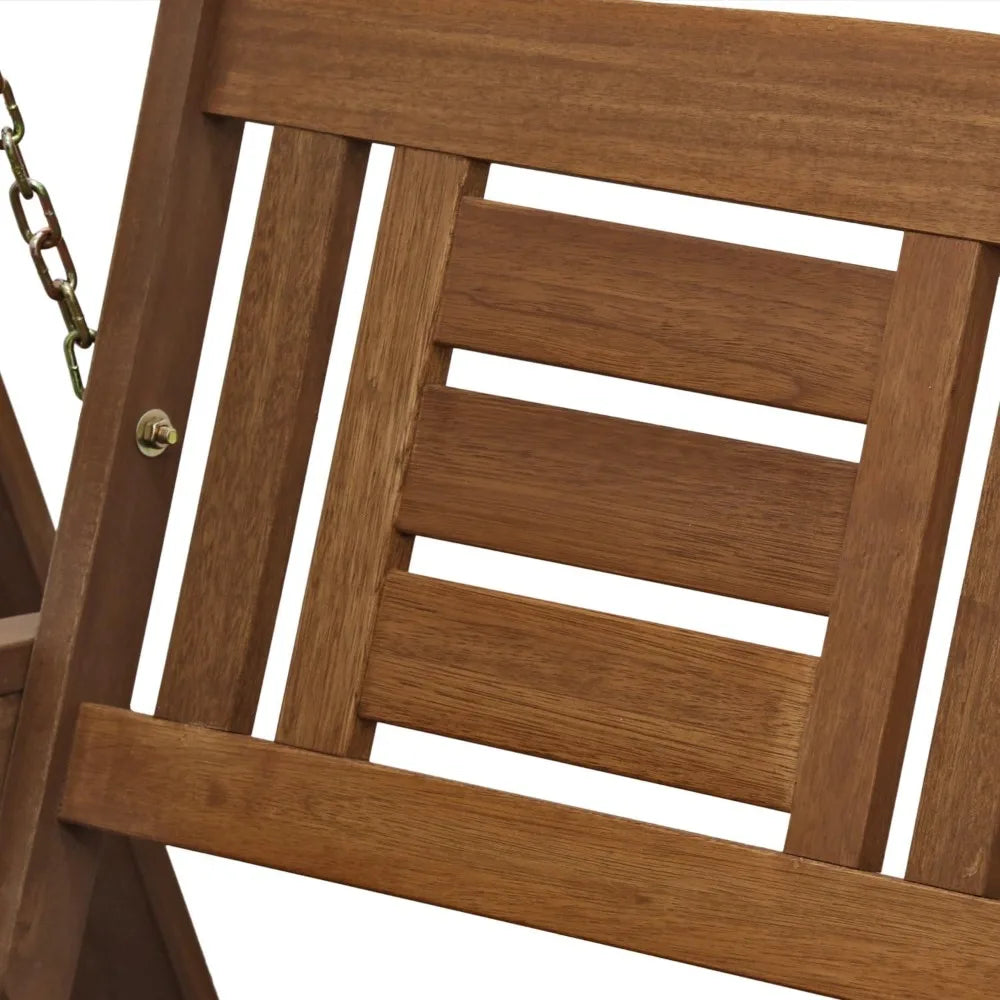 Garden Swing Chair, Hardwood Hanging Porch Swing with Stand in Teak Oil, Natural, Patio Swing Bench