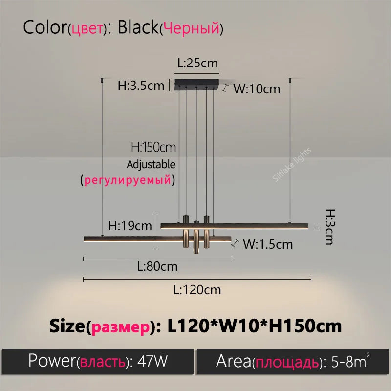 Modern light creative bar counter strip designer lamps LED Pendant Light for Dining Table Kitchen Chandelier Memory Function