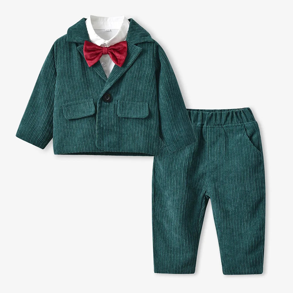 top and top New Fashion Boys Gentleman Clothing Set Long Sleeve White Bowtie Shirt+Jackets+Trousers 3PCS Outfits Wedding Party