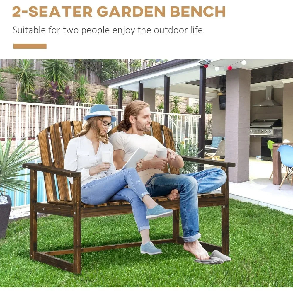 Outdoor Wooden Garden Bench, Patio Loveseat Chair with Slatted Backrest and Smooth Armrests for Two People, for Yard, Lawn