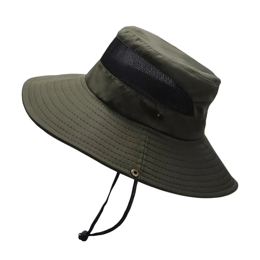 Summer Men Bucket Hat Outdoor UV Protection Wide Brim Panama Safari Hunting Hiking Hat Mesh Fisherman Hat Beach Sunscreen Cap