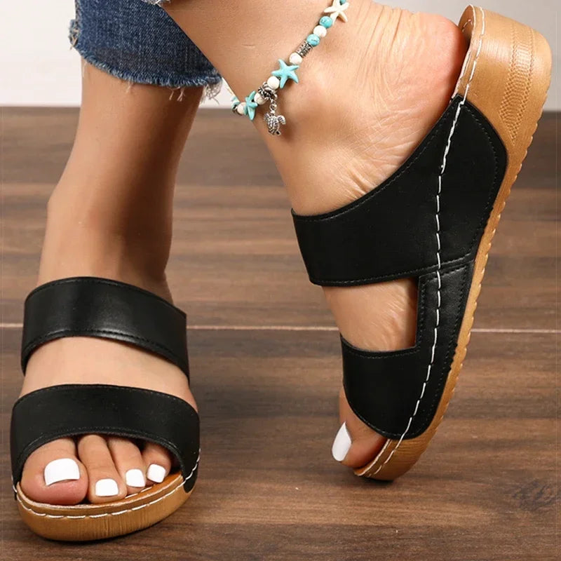 Women's Sandals Casual Summer Sandals With Heels Shoes Women Low Platform Sandals Indoor Outdoor Slippers Heeled Summer Footwear