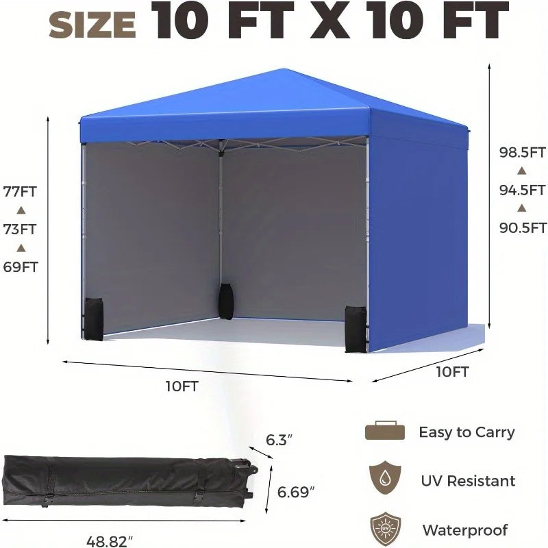 10'x10' Pop Up Canopy Tent with 3 Sidewall Portable Shelter Gazebo Easy Outdoor Sun Shade for Events Parties and Camping