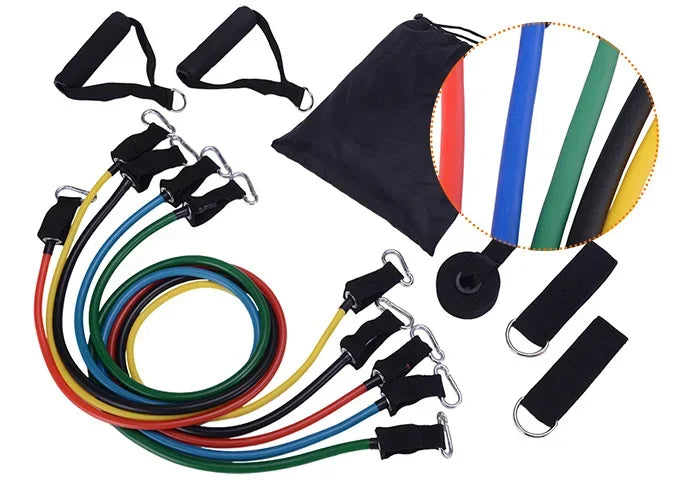 11-Piece Set Resistance Bands Tensioner Pull Rope Fitness Multi-function Tensioner Suit Muscle Training Belt Elastic Sleeve Band