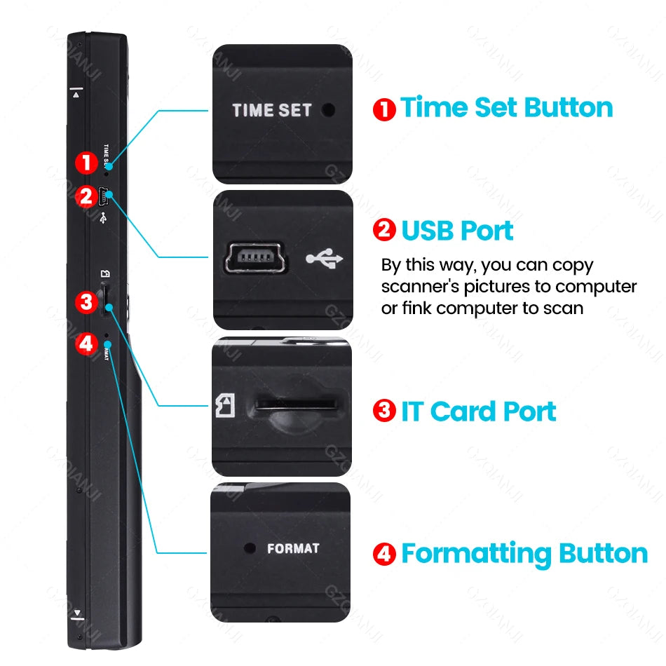 IScan Portable Scanner Mini Handheld Document Scanner A4 Book Scanner for JPG and PDF Format 300/600/900 DPI