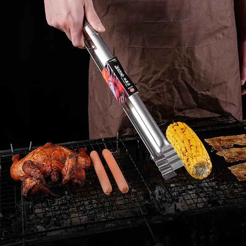 Grilling Tongs For Outdoor Grill Heavy Duty Thickened Long Metal Tongs Ergonomic Kitchen Gadget For Food Meat Sausage Fish