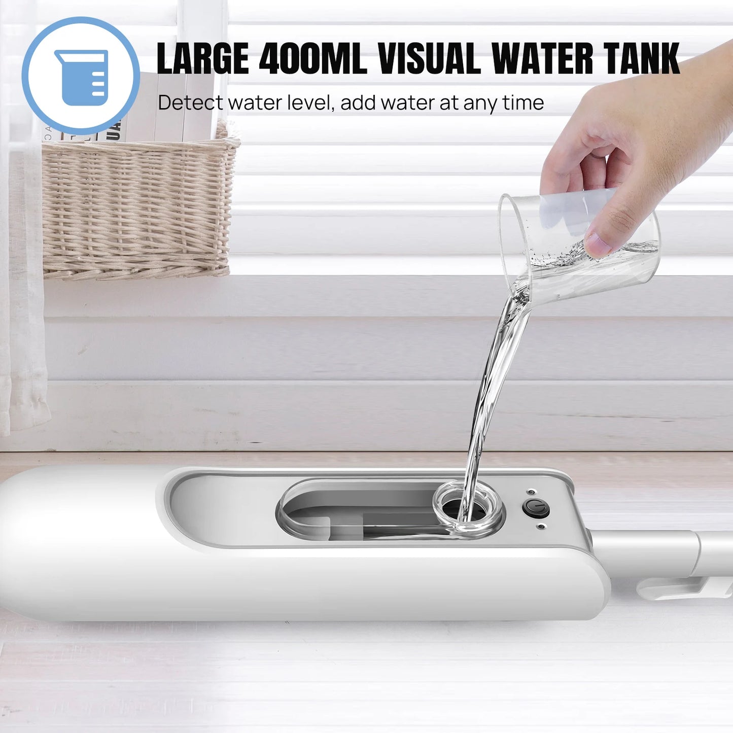 1500W Electrci Steam Cleaner with 400ML Water Tank, 2 Speed Adjusable, 20s Fast Heating Up, 2 Floor Cloth, 4.8m Cable