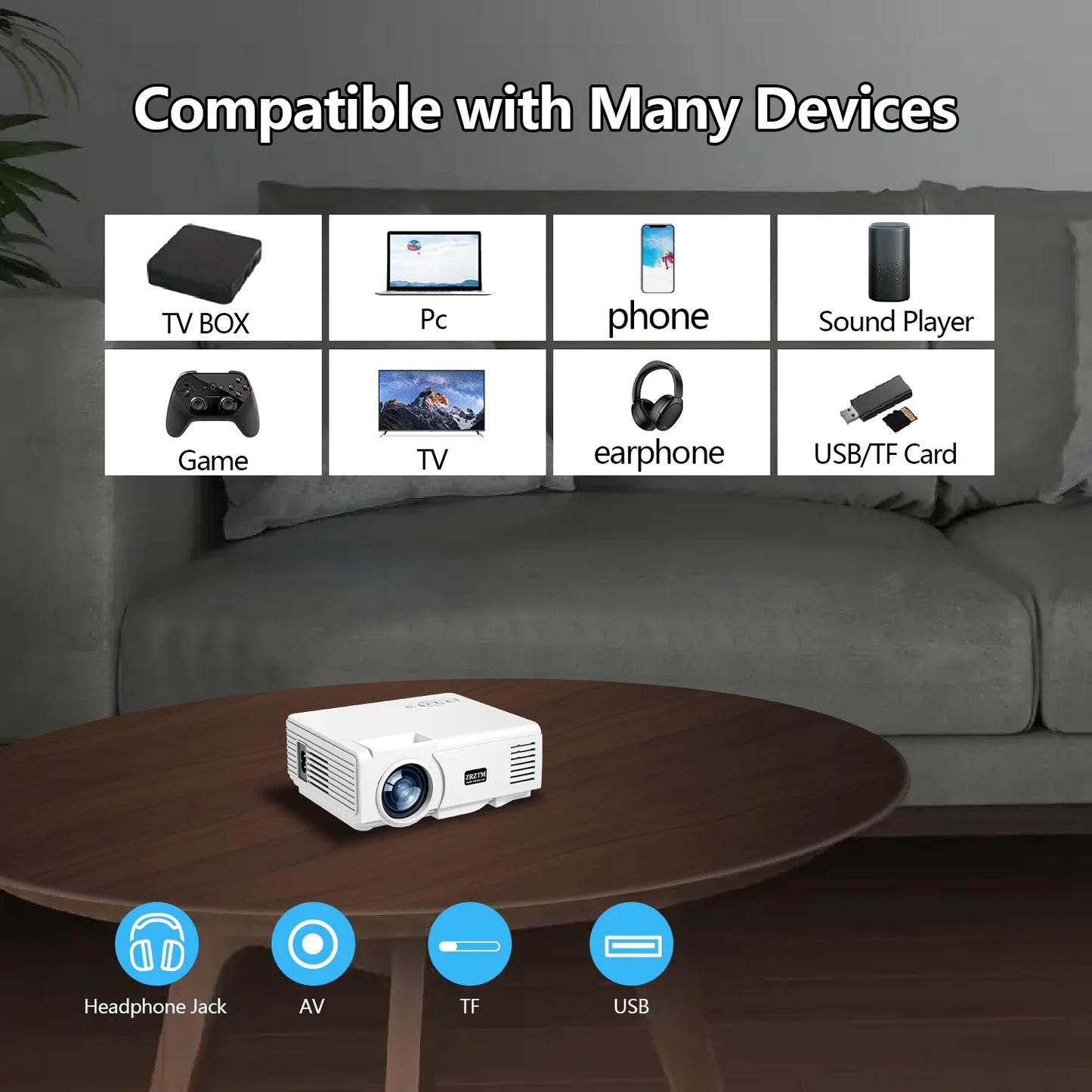 2025 new high-definition projector, 4K projector, built-in speaker, with WIFI, compatible with multiple devices
