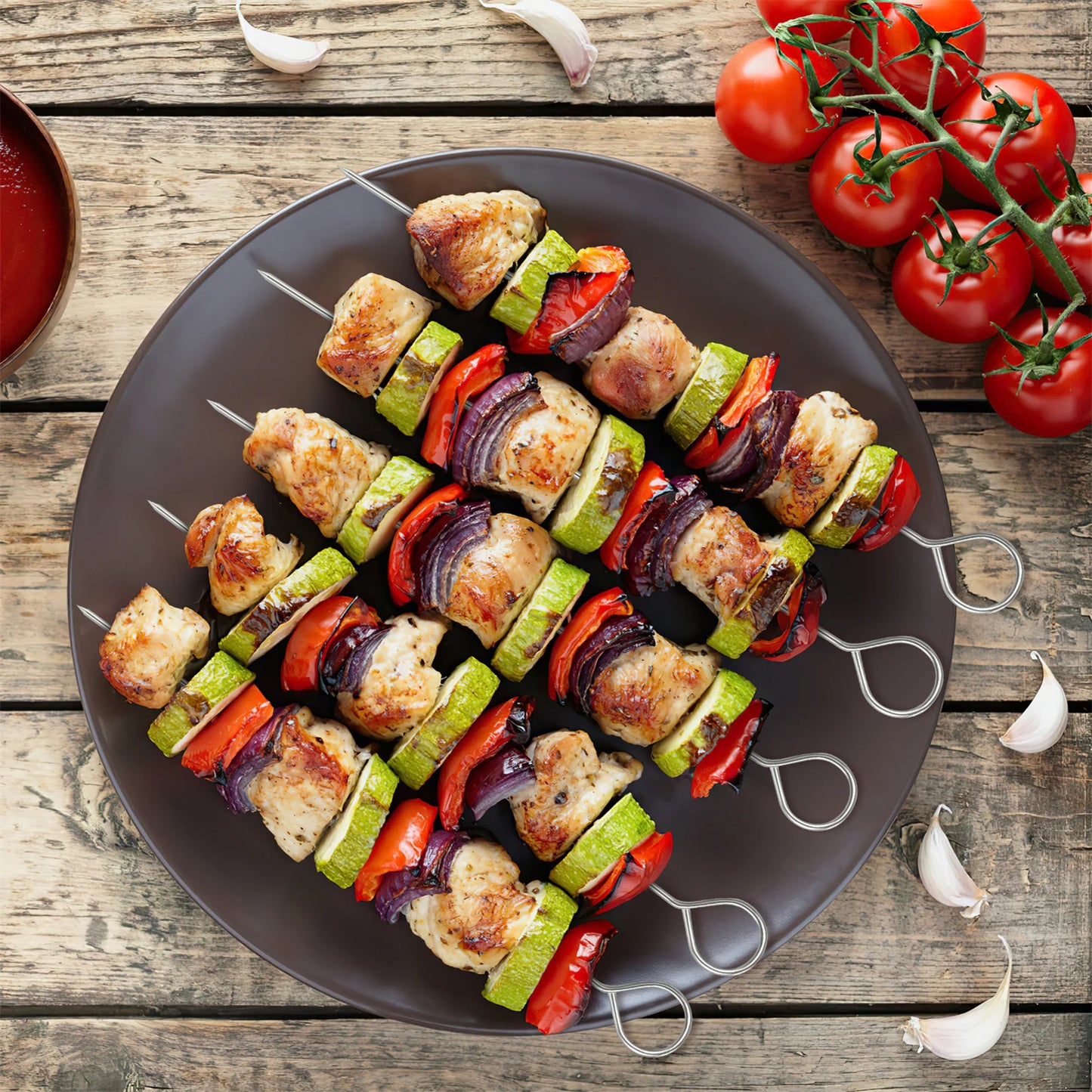 10/12pcs Stainless Steel Barbecue Skewer Reusable BBQ Kebab for Outdoor Camping Picnic Tools Cooking Tools Kitchen Accessories