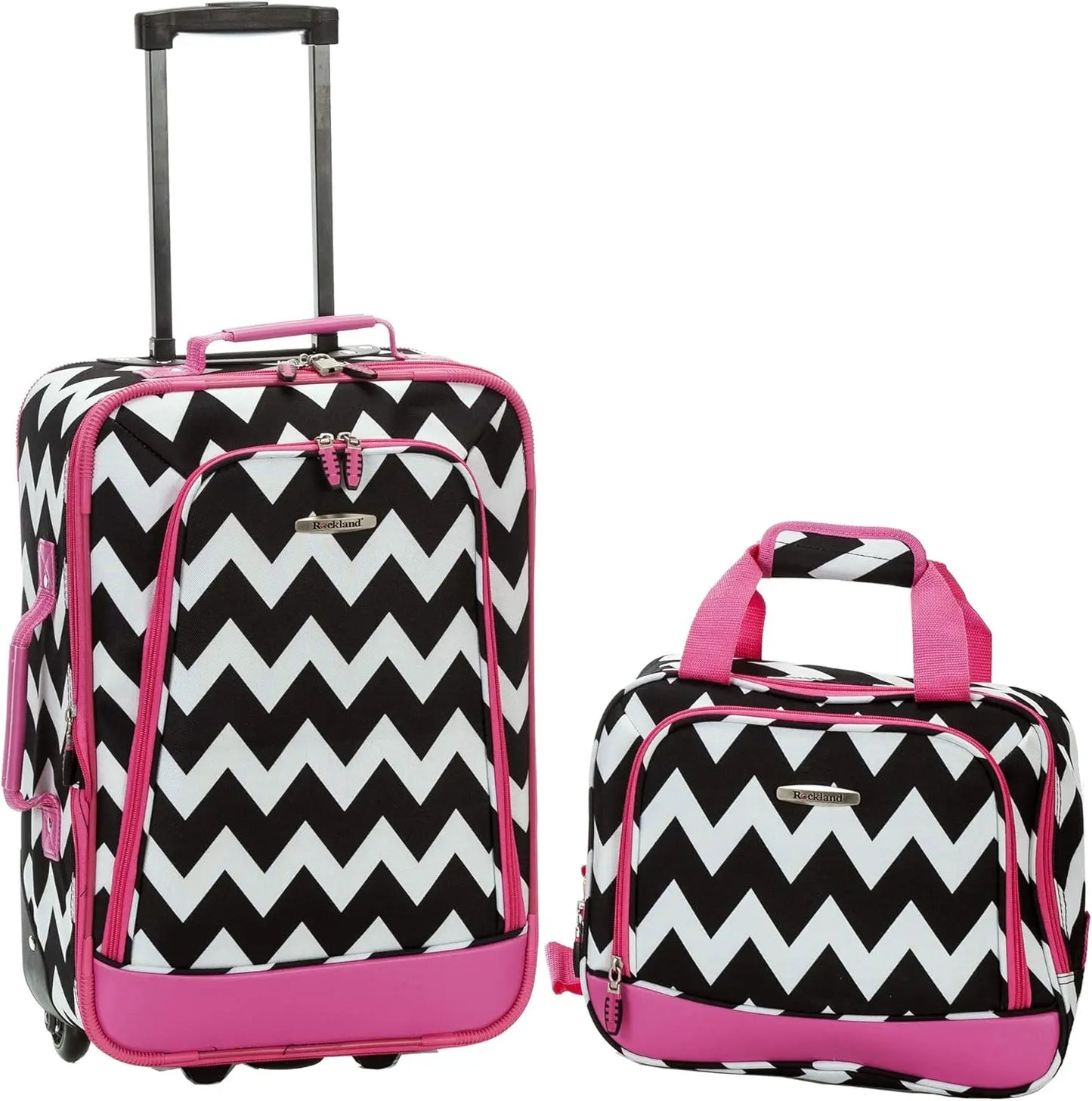 Rockland Fashion Softside Upright Luggage Set, Expandable, Pink Dots, 2-Piece (14/19)