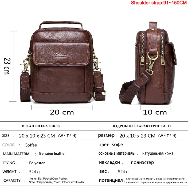 CONTACT'S Genuine Leather Shoulder Bags Fashion Men Messenger Bag Small Ipad Male Tote Vintage New Crossbody Men's Handbags