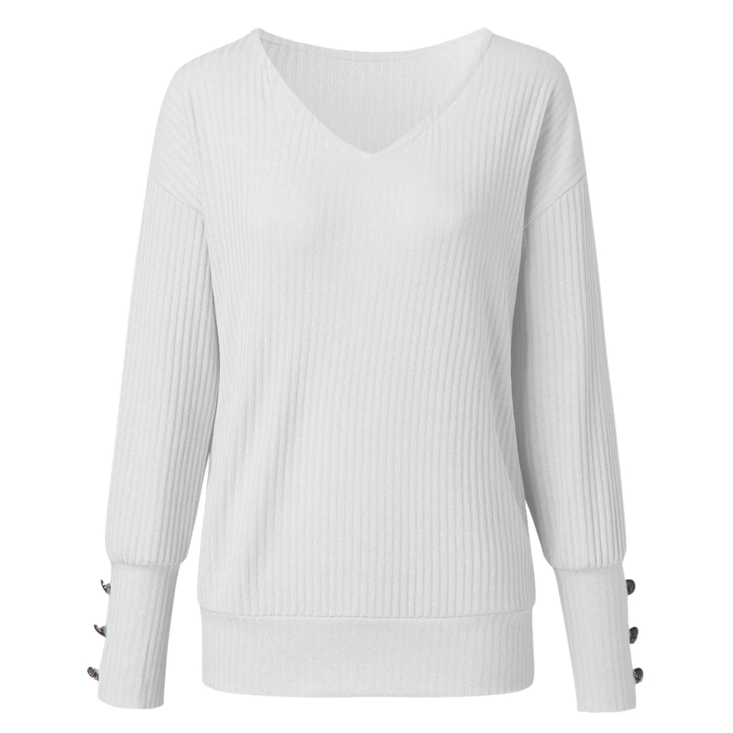Autumn Winter Women's Knitted Pullvoers 2024 Sexy Elegance Warm Button Long Sleeve V Neck Sweater Loose Casual Commute Jumpers