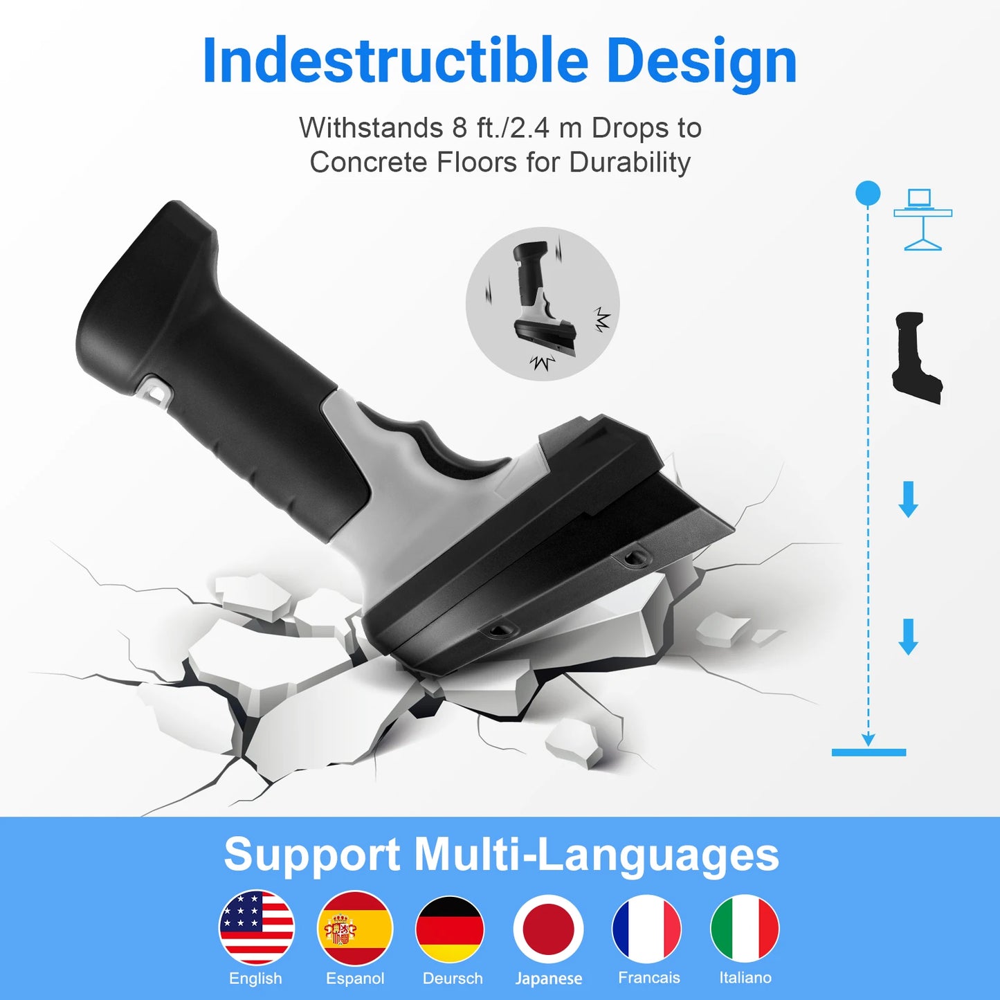 Wireless Barcode Scanner with LCD Display & Charging Dock | 0.1s Fast Scan | USB/Bluetooth| Plug & Play