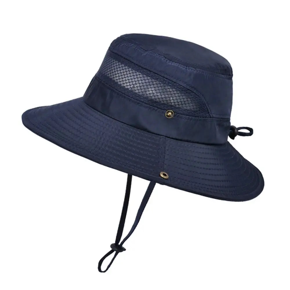 Summer Men Bucket Hat Outdoor UV Protection Wide Brim Panama Safari Hunting Hiking Hat Mesh Fisherman Hat Beach Sunscreen Cap