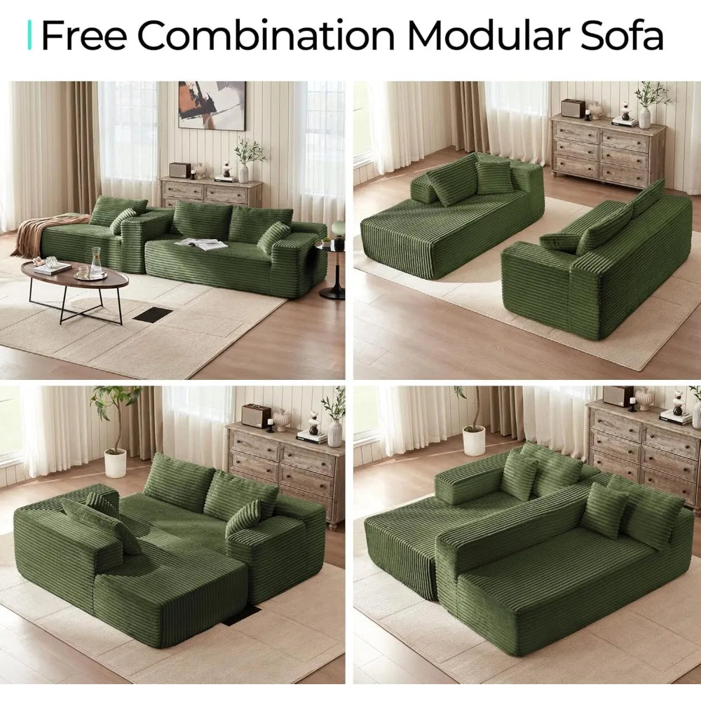 Modular Sectional Sofa: 106'' Corduroy Cloud Couch L Shaped Sofas with Deep Seat Comfy Fluffy Plush Couches for Living Room Apa