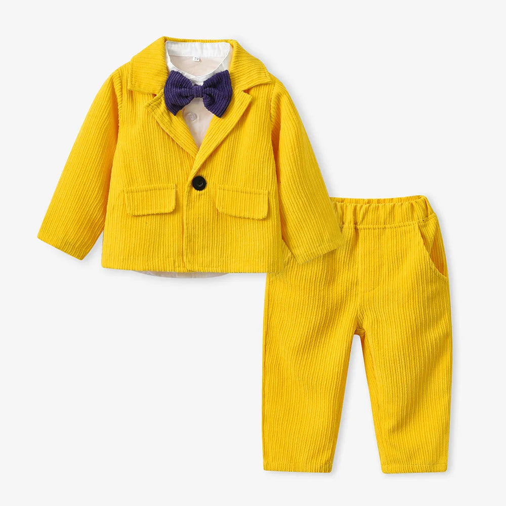 top and top New Fashion Boys Gentleman Clothing Set Long Sleeve White Bowtie Shirt+Jackets+Trousers 3PCS Outfits Wedding Party