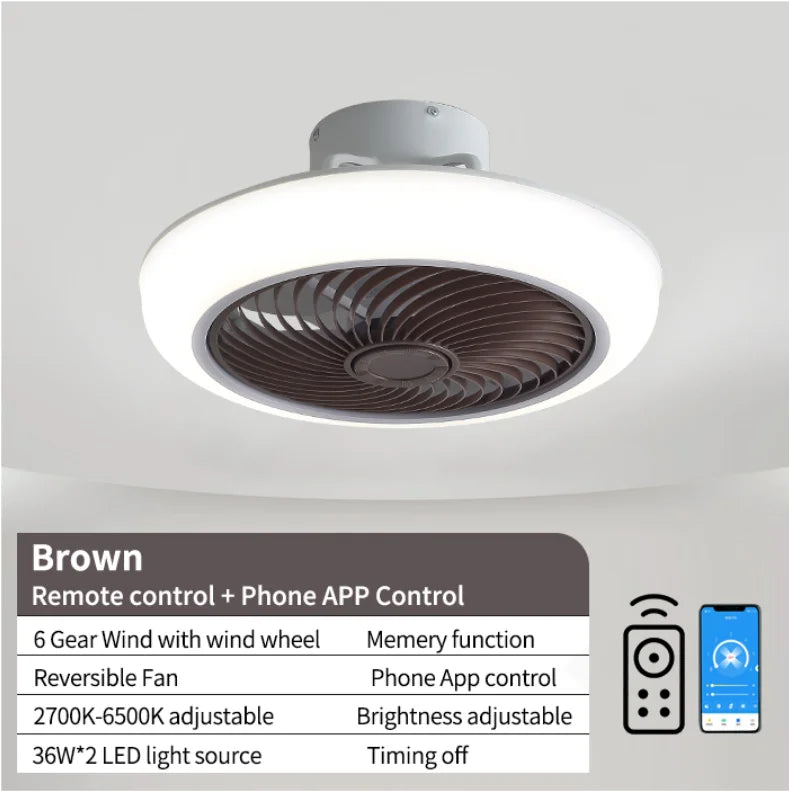 Round Ceiling Fan Living Room Enclosed Ceiling Fan with Remote Control Adjustable Ceiling Fan with Lights