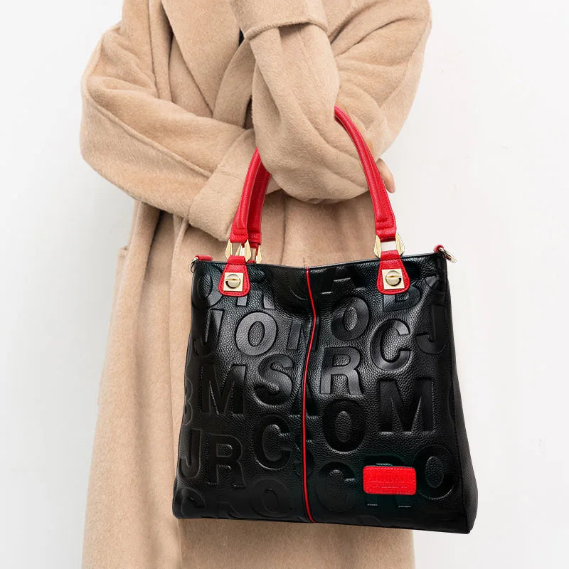 Aidrani Fashionable women's handbag, made of high-quality cowhide, large capacity, printed with letter patterns