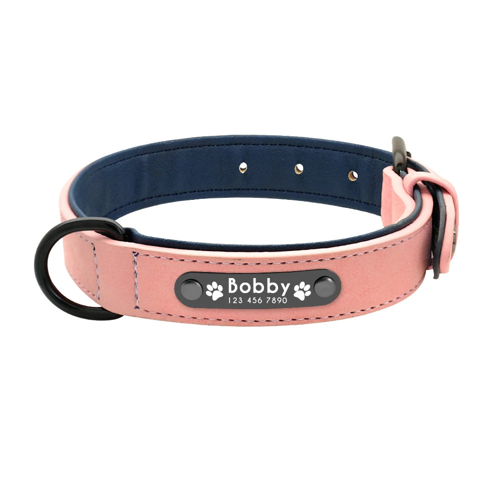 Custom Leather Dog Collar Leash Personalized Pet Collars and Leash Set Durable Leather Collar Lead for Small Medium Large Dogs