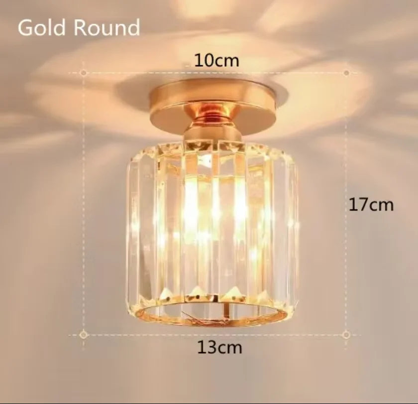 3-Light Modern Semi-Flush Mount Ceiling Light, Gold Crystal Glass Close To Ceiling Lighting Fixture For Kitchen Hallway Bedroom