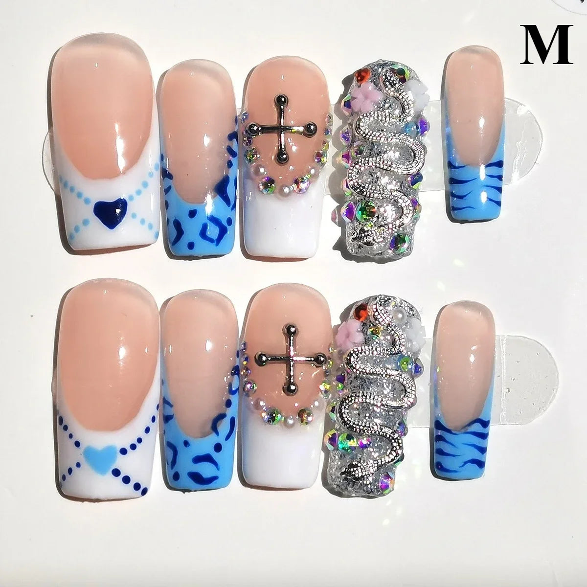 10pcs Handmade Duck Press on Nails Y2K False Nails Leopard Print Fake Nail Tips Short French Design Ins Spice Girl Wearable