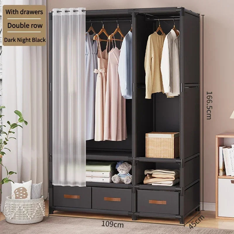 Simple Wardrobe Dustproof Wardrobe with Drawers Household Assembled Simple Storage Armoire Large Capacity Bedroom Furniture