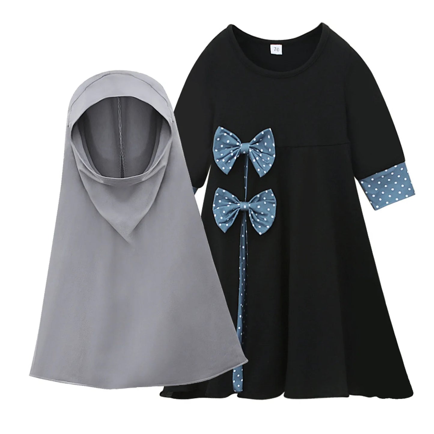 Muslim Kids Girls Prayer Dress 2pcs Set Dubai Turkey Children Hijab Abaya Eid Ramadan Islamic Clothing Khimar Kaftan Niqab Burqa