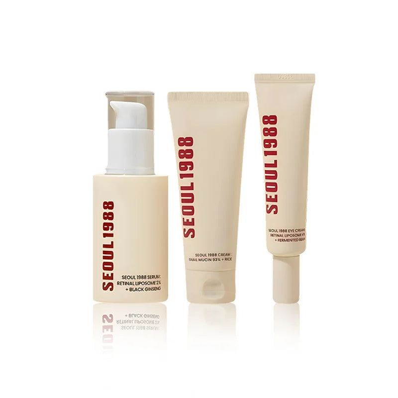 Korean SEOUL 1988 Vita C Retinol Set Face Ginseng Essence,Eye Cream and Snail Rice Cream Lifting Moisturizer Skincare 3pcs Sets