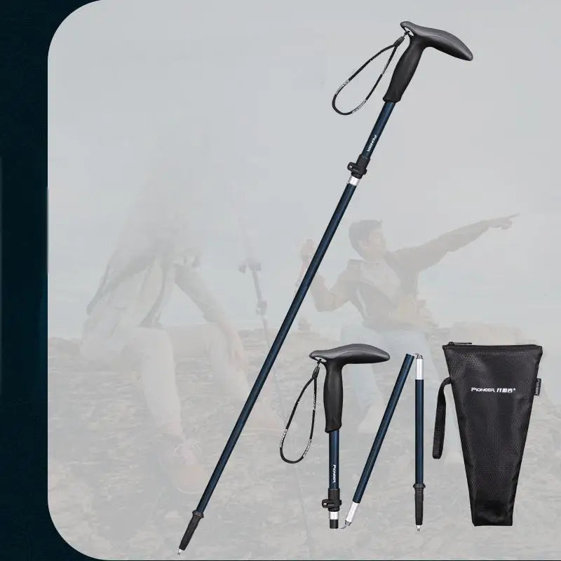 Ultralight folding trekking pole with external lock telescopic carbon fiber hiking cane climbing crutch outdoor equipment