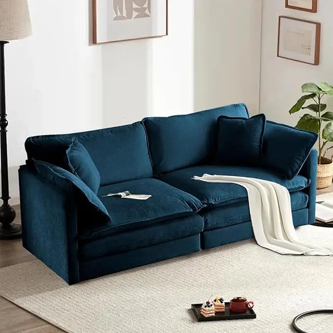 Chenille Sectional Sofa, Comfy Modular Loveseat Sofa, Modern 2-Seat Couch Deep Seat Sofa Set for Living Room