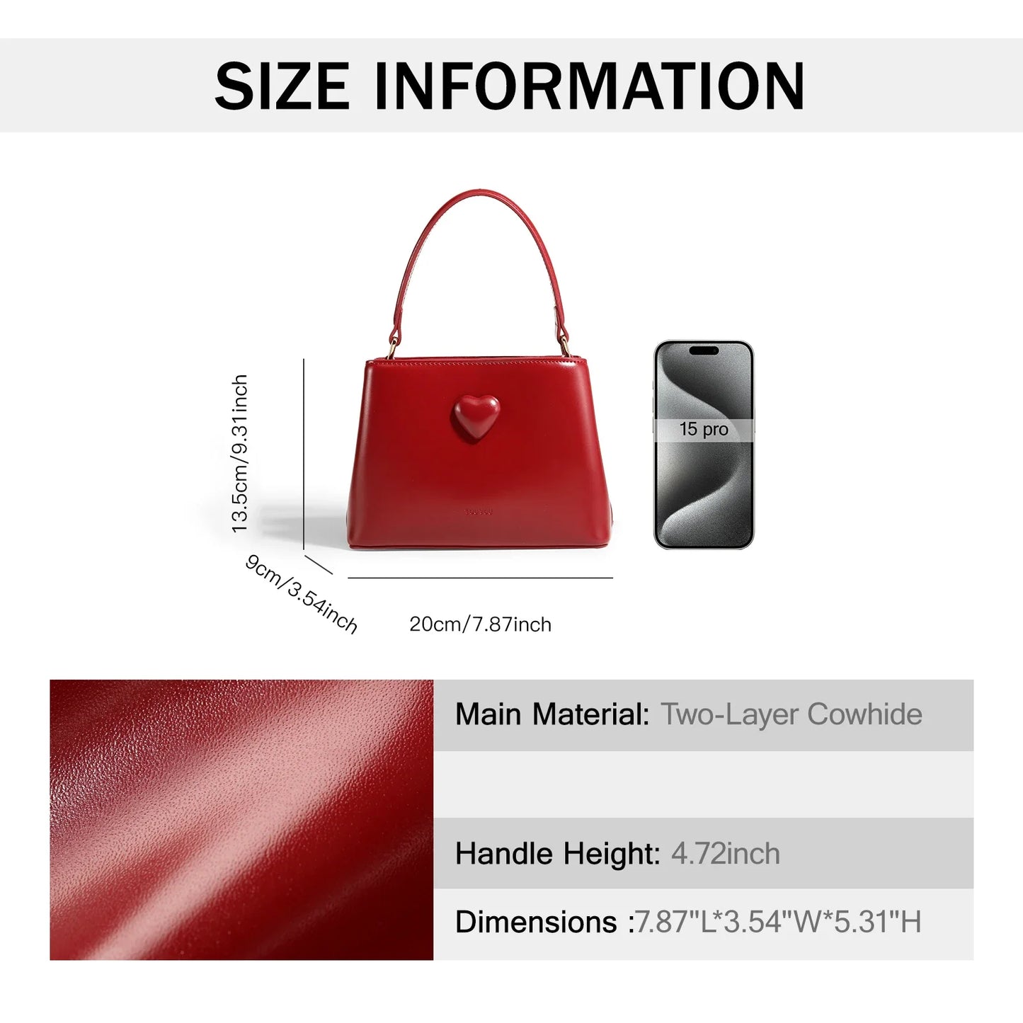 TOUTOU Women Handbag with Adjustable Strap Cowhide Wedding Bag Female Brides Daily Commuting Love One Shoulder Crossbody Red Bag
