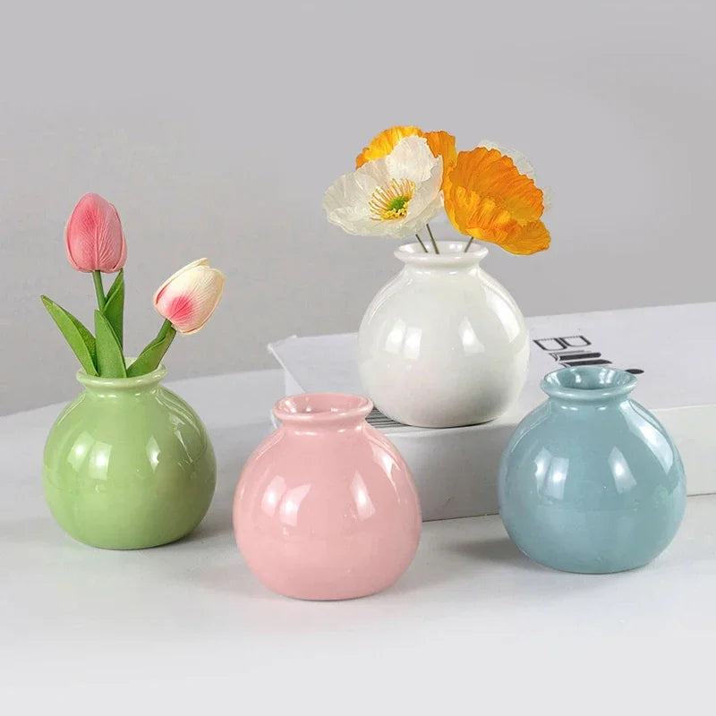 Ceramics Flower Vase Nordic Hydroponics Vases for Home Room Decoration Mini Flower Plant White Bottle Pots Desktop Ornament