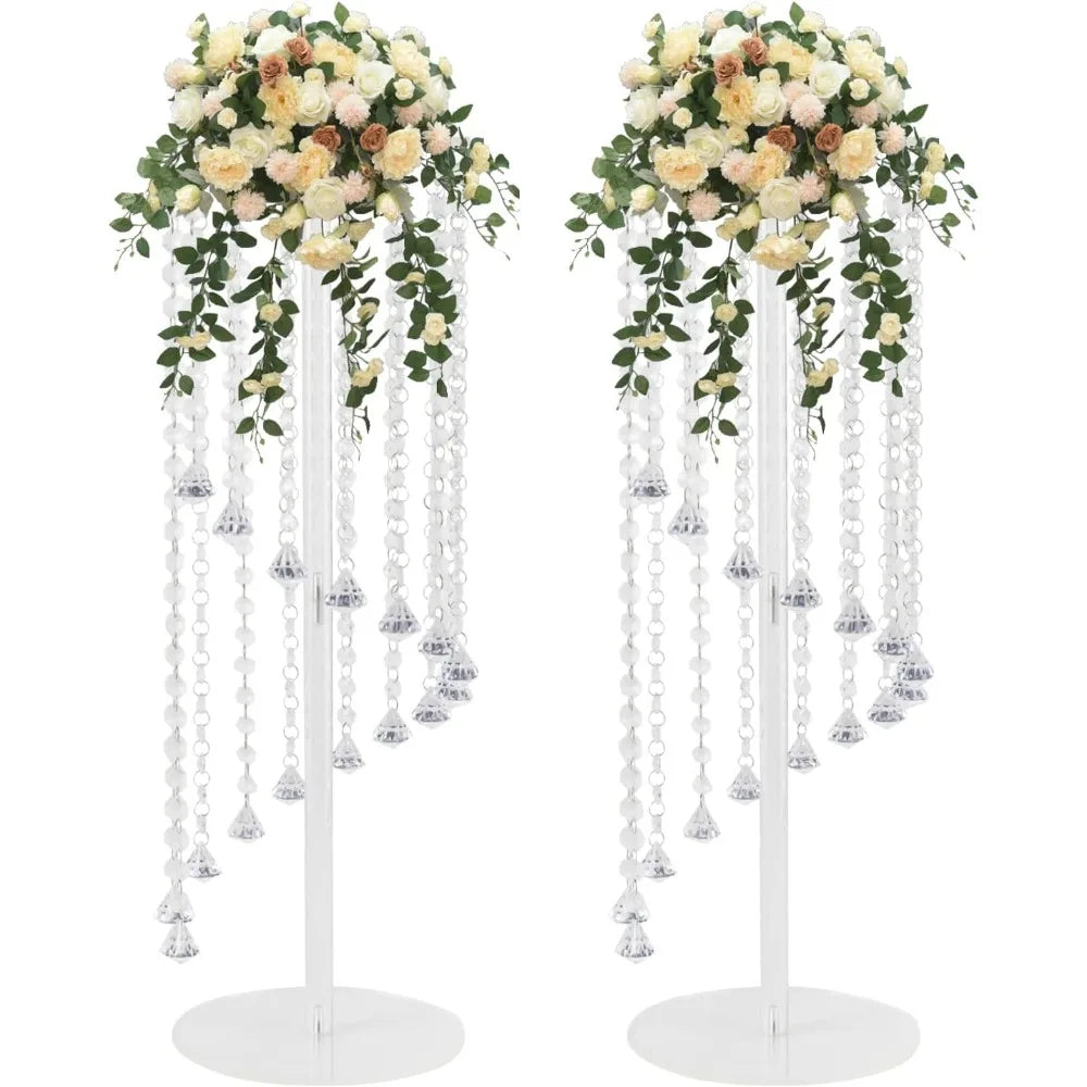 Wedding Centerpieces Clear Flower Vase 2 Pcs Crystal Flower Stand Acrylic Vase Elegant Wedding Decoration Centerpiece Stand