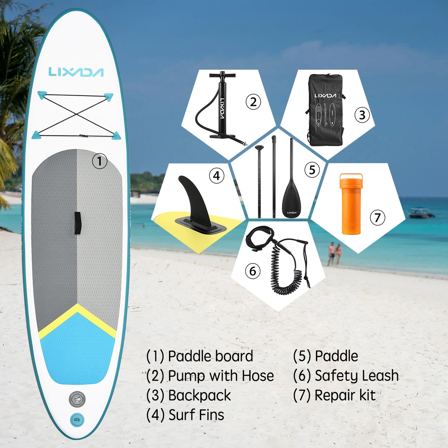 Inflatable Stand up Paddle Board Sup Surfboard Water Sport Kayak Surf Set with Paddle Board Tail Fin Foot Rope Inflator and Bag