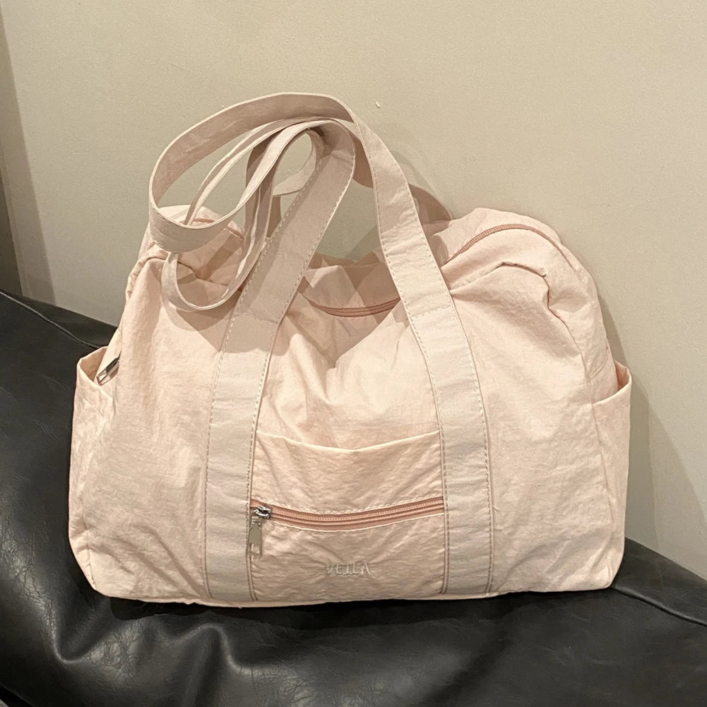 Unisex Travel Shoulder Bag Solid Color Travel Carry-On Handbag Multi-Pocket Lightweight Tote Handbag Outdoor Short Trip Bag