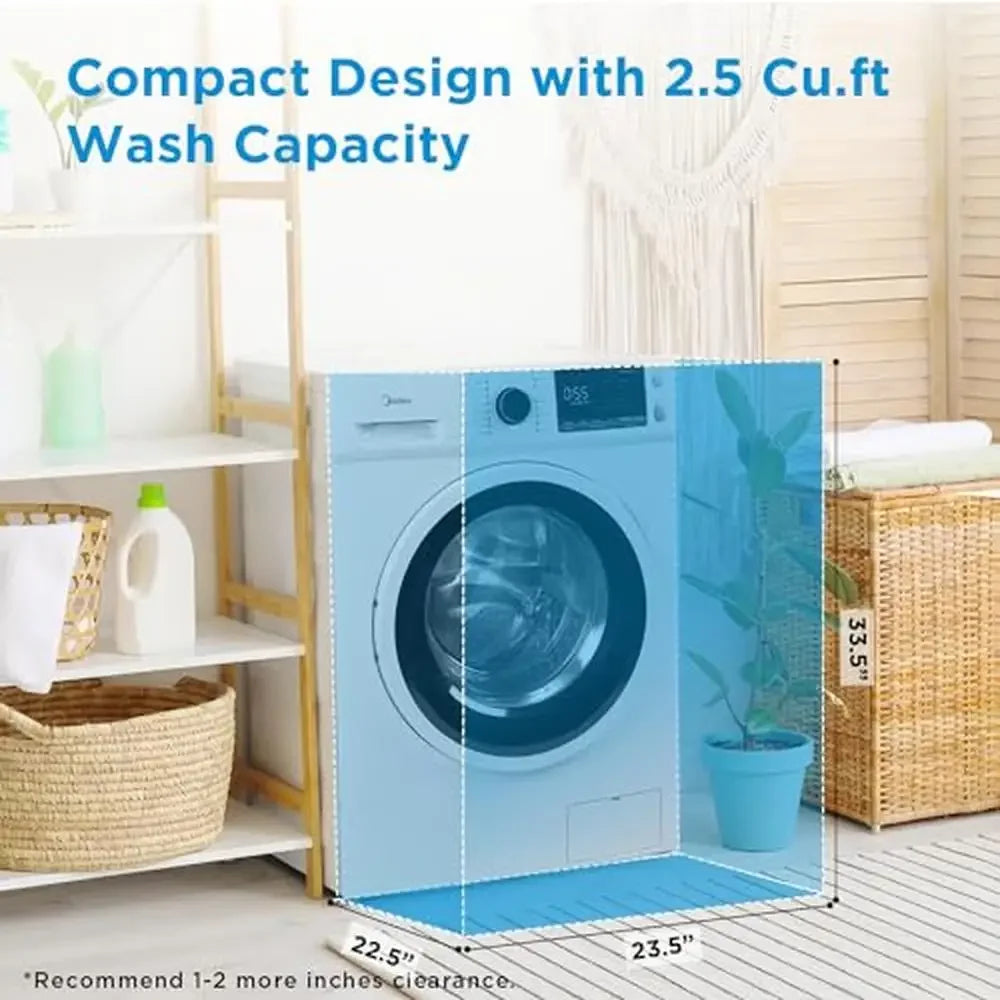 Compact Front-Load Washer 24" Steam Care Cold Wash Stackable Laundry Family Daily 2.5 cu. ft. Energy Efficient Inverter Spin