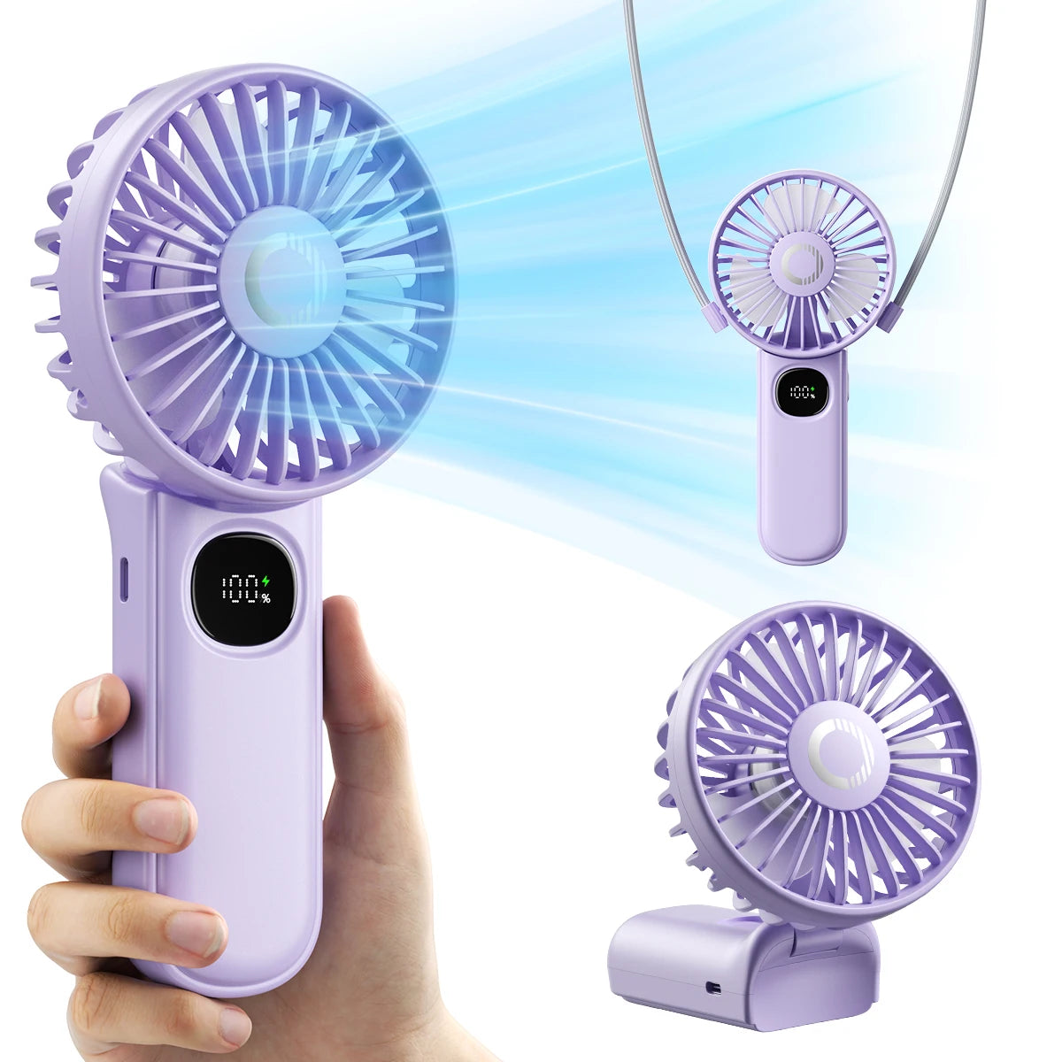 coldSky Handheld Fan Foldable Portable Fan with LED Display 3000mAh Battery Operated Mini Hand Held Fan for Travel Beach Outdoor