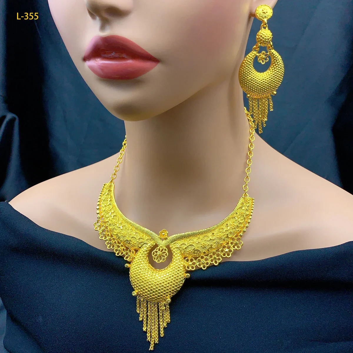 Dubai Jewelry Set For Women 24K Gold Color African Necklace Earrings Indian Nigeria Bridal Wedding Party Jewellery Gifts