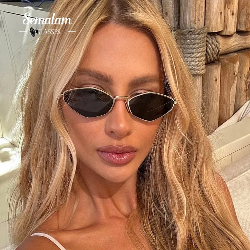 Small Polygonal Sunglasses Women Luxury Brand Steampunk Metal Frame Sun Glasses Ladies Vintage Rhombus Shades UV400 Eyeglasses